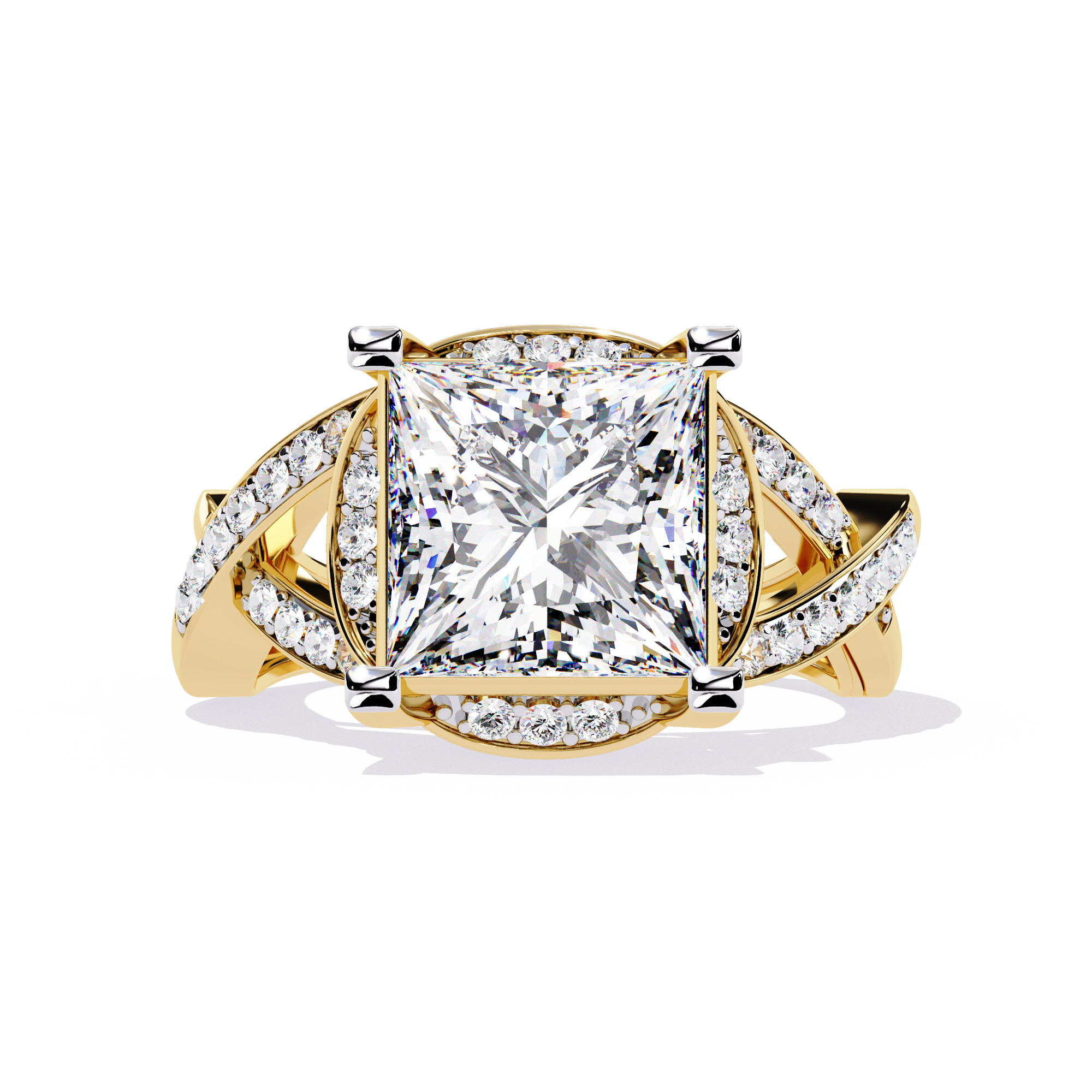 3.47 CT Halo Lab Grown Diamond Ring – 14K Yellow Gold